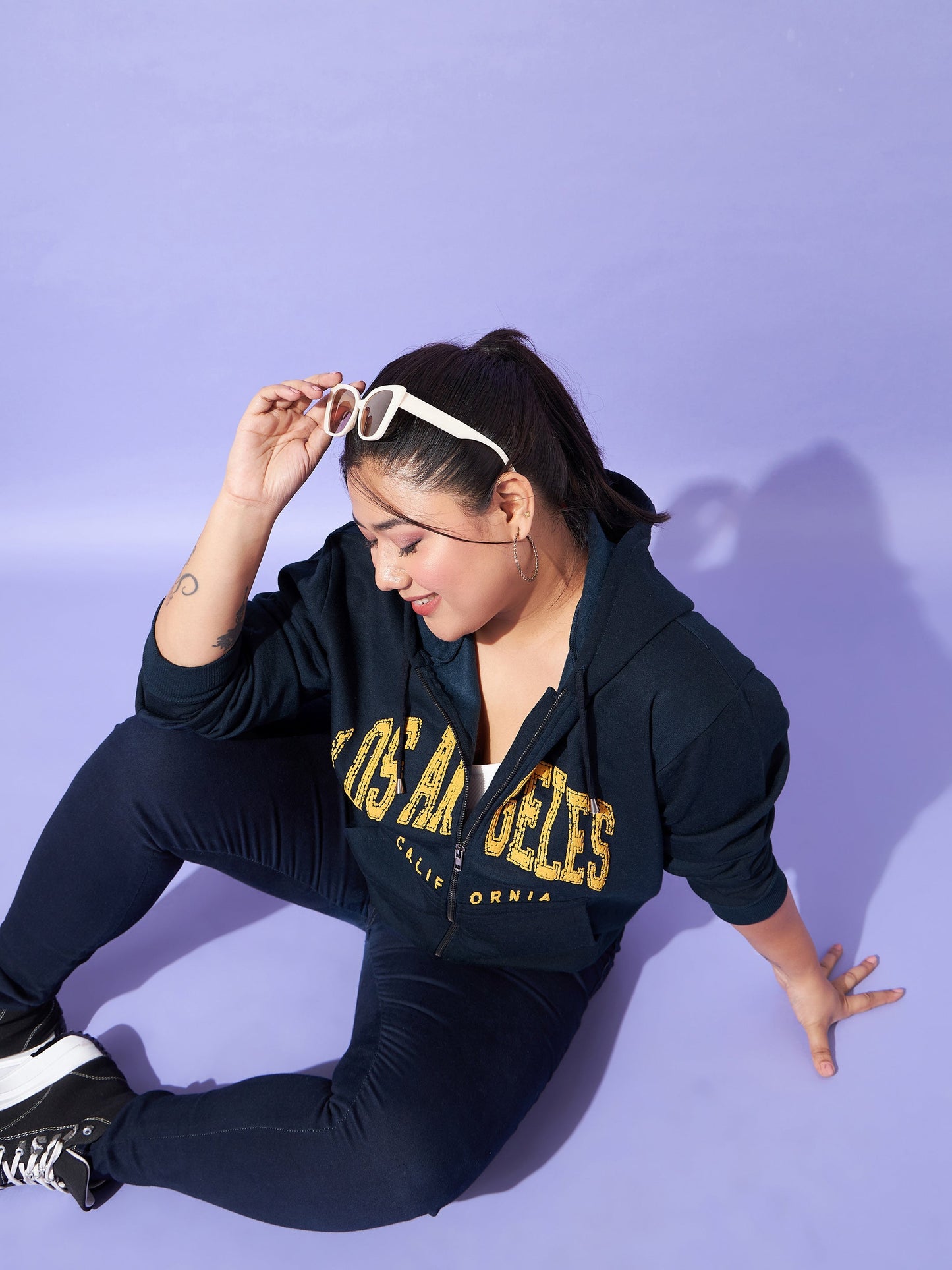 Blue LOSANGLES Printed Fleece Zipper Jacket -SASSAFRAS Curve