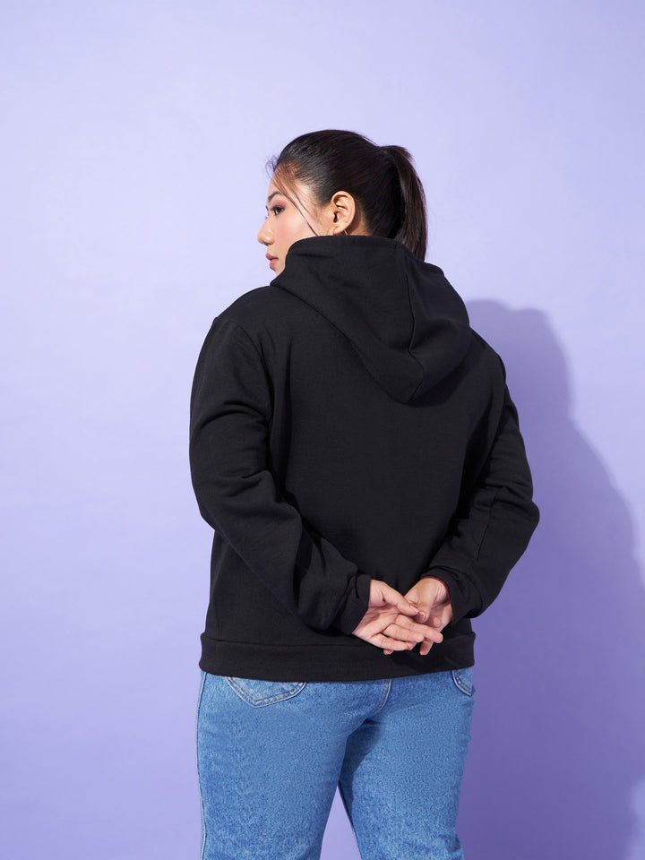 Black LONDON Printed Fleece Zipper Jacket -SASSAFRAS Curve