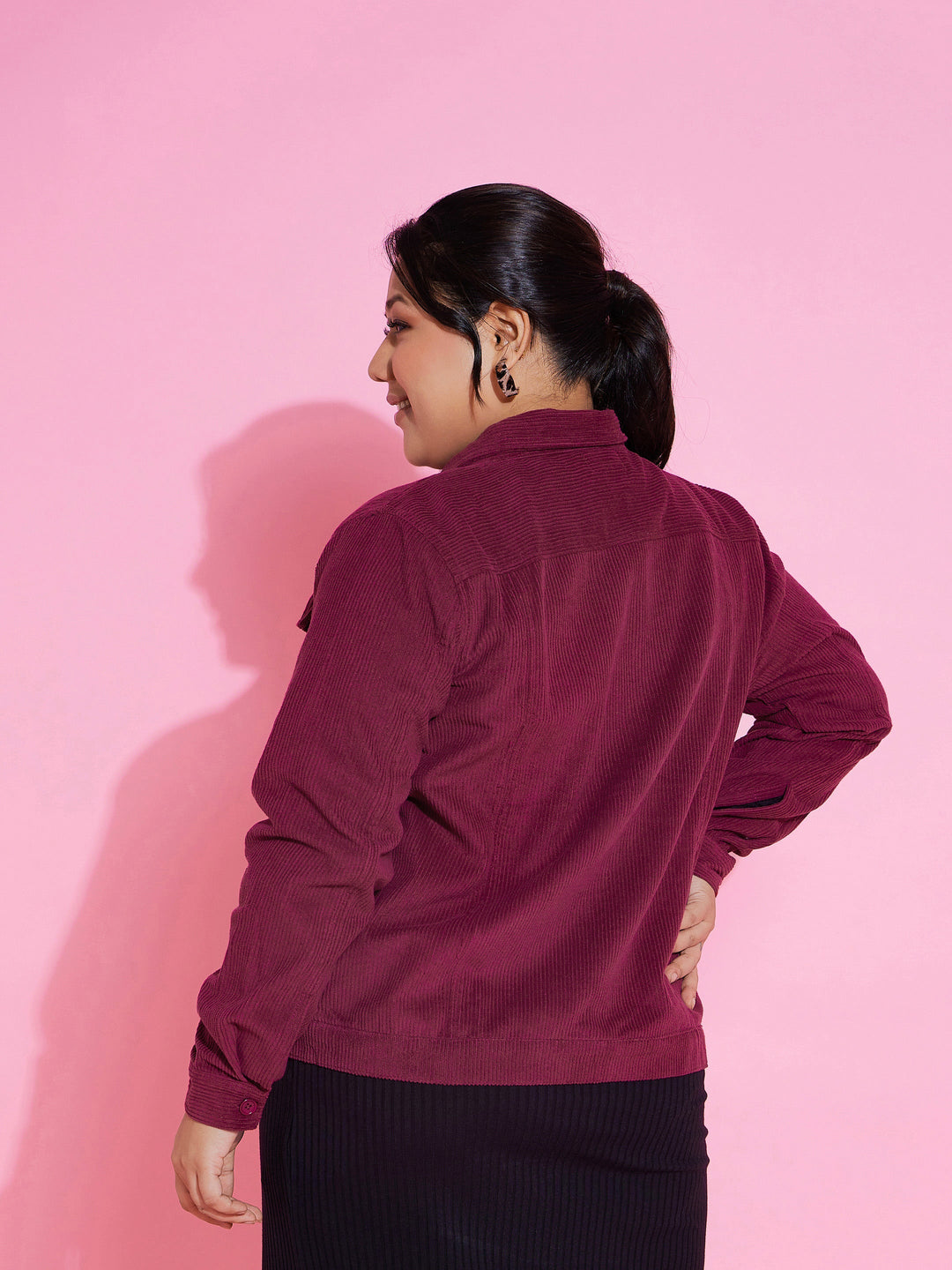 Burgundy Corduroy Button Jacket-SASSAFRAS Curve