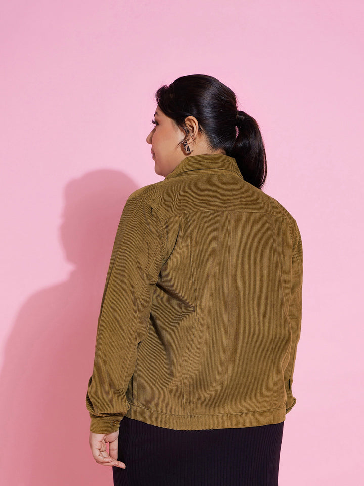 Beige Corduroy Button Jacket-SASSAFRAS Curve