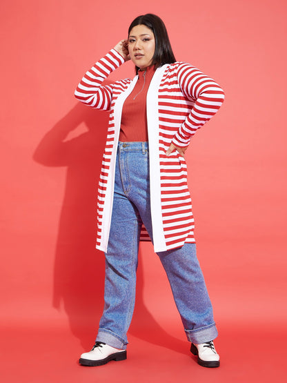Red & White Striped Front Open Shrug