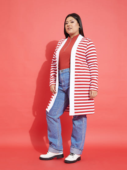 Red & White Striped Front Open Shrug