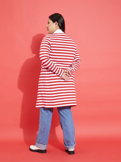 Red & White Striped Front Open Shrug