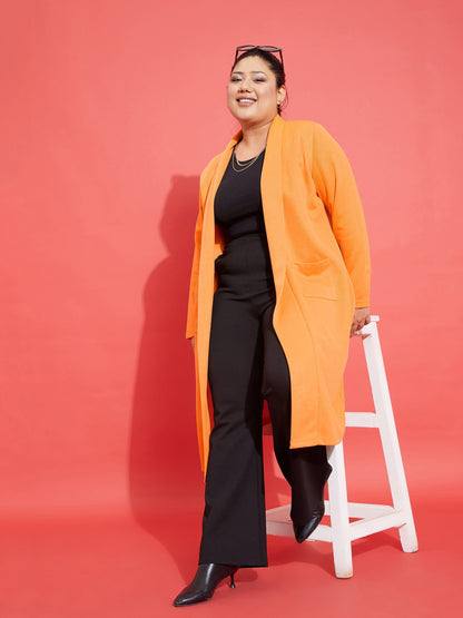 Mustard Solid Rib Front Open Shrug