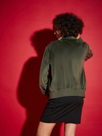 Olive Velour Zipper Jacket