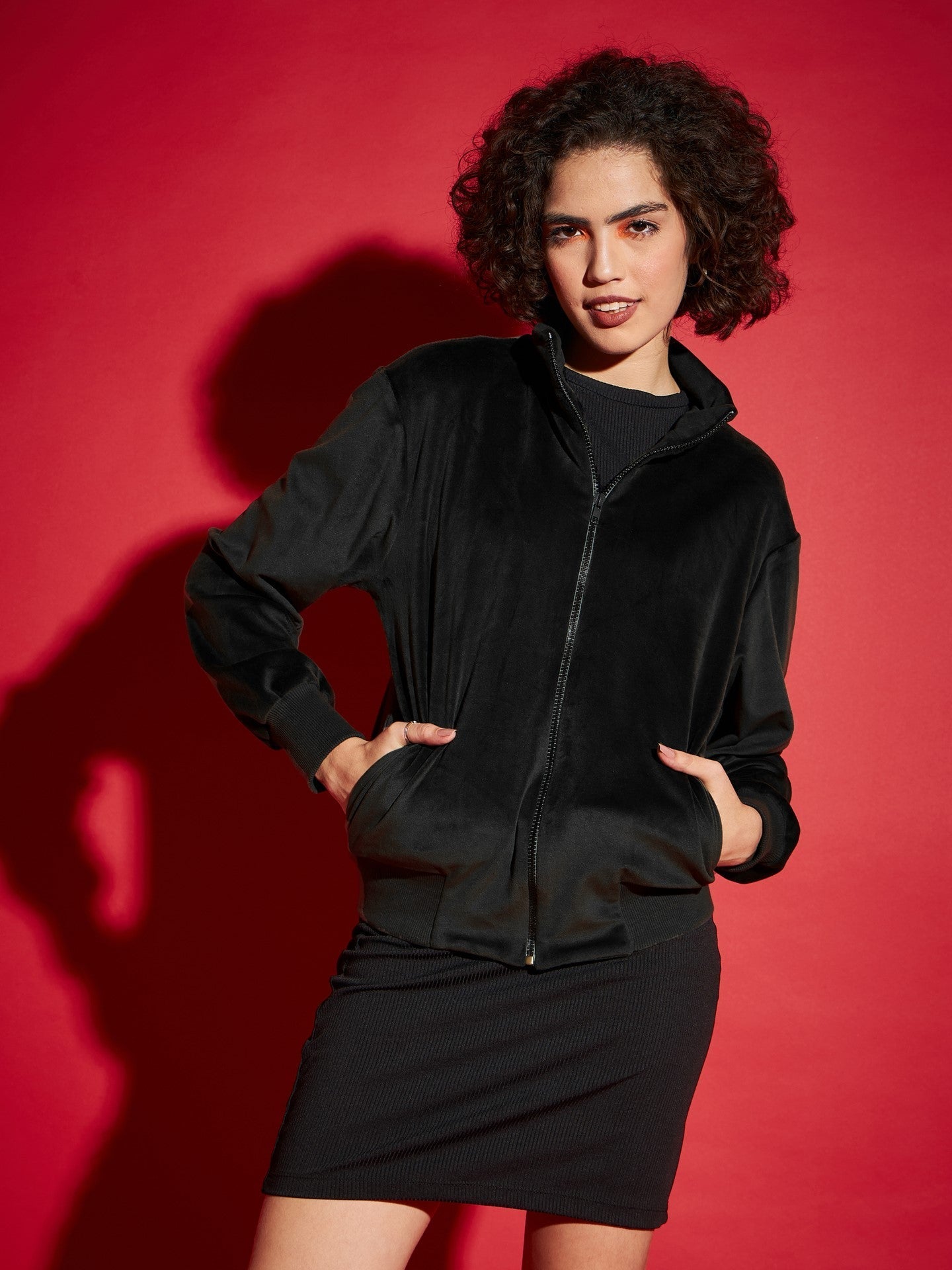 Black Velour Zipper Jacket
