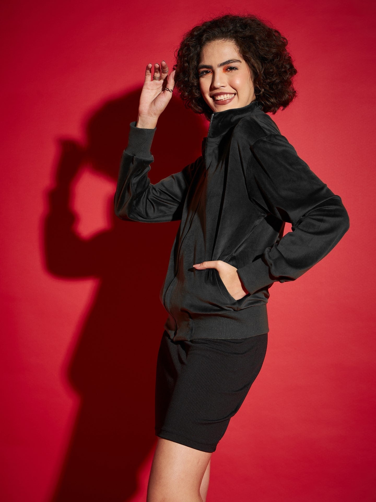 Black Velour Zipper Jacket