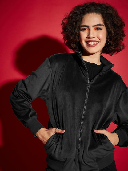 Black Velour Zipper Jacket