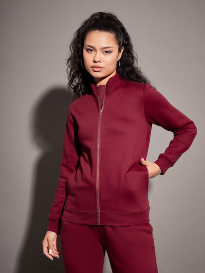 Maroon Fleece Zipper Jacket