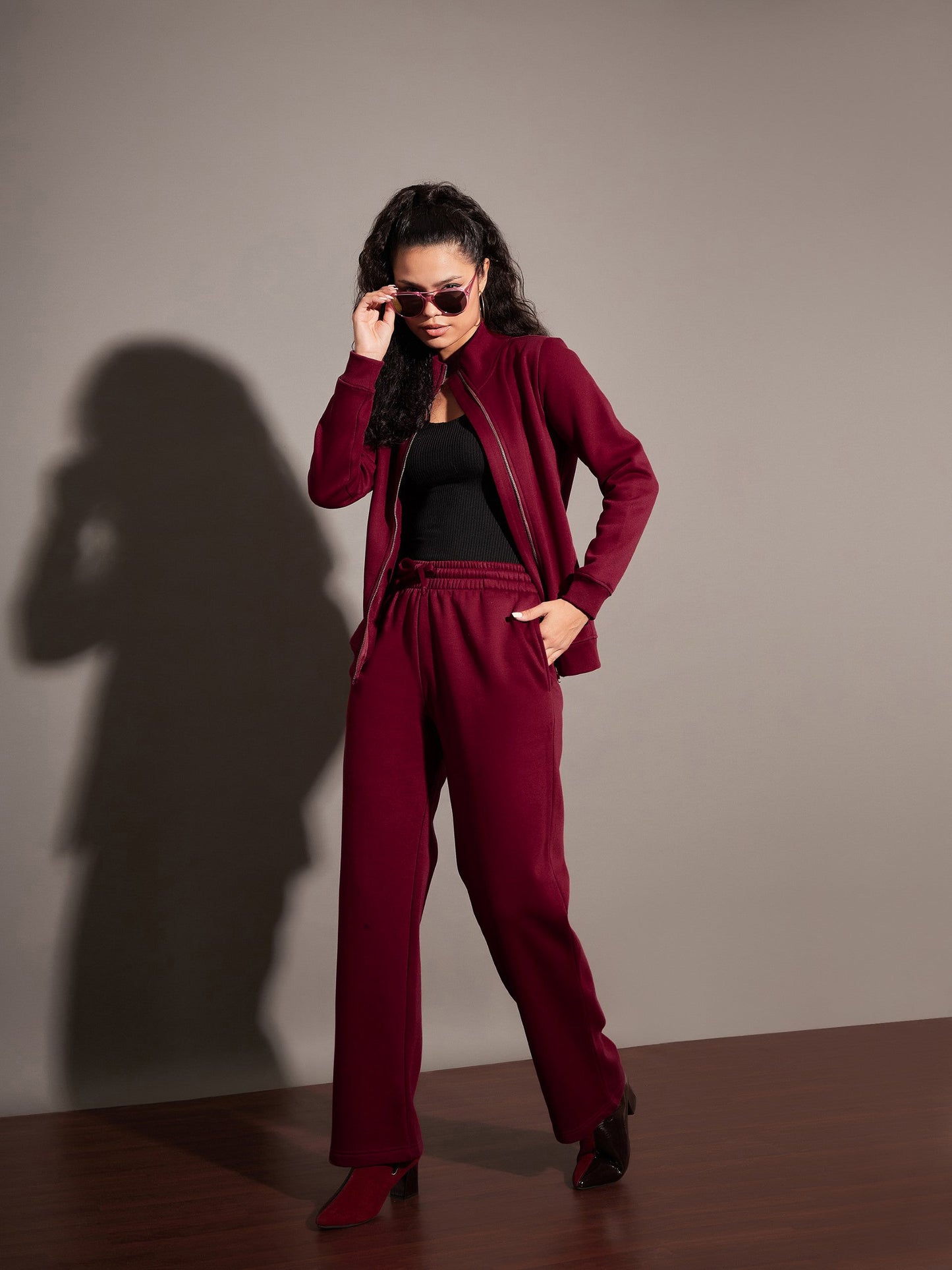 Maroon Fleece Zipper Jacket