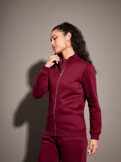 Maroon Fleece Zipper Jacket