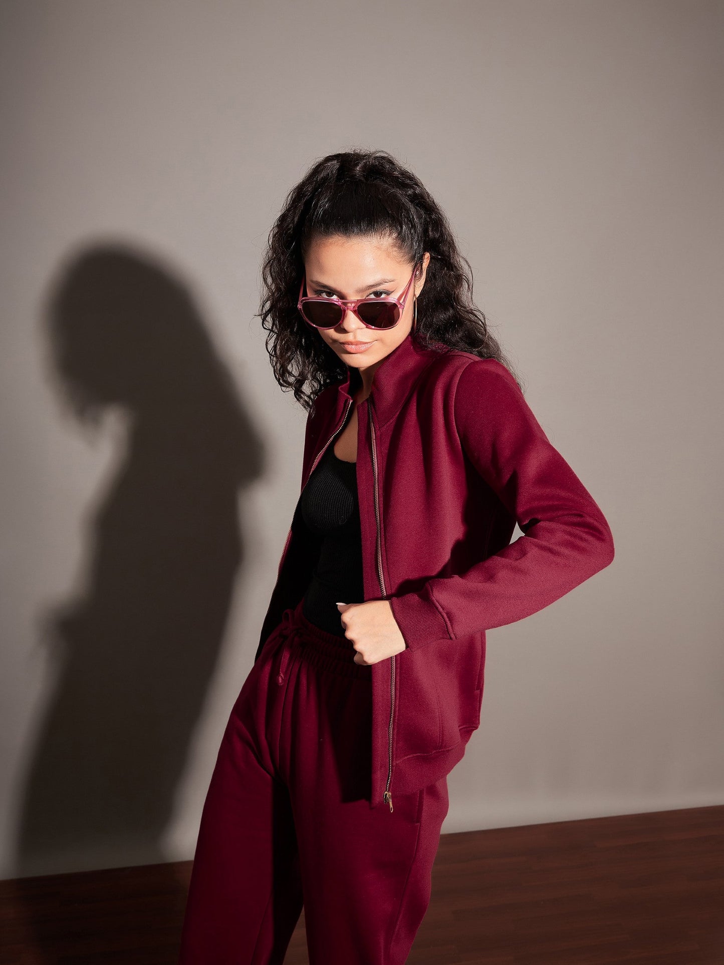 Maroon Fleece Zipper Jacket