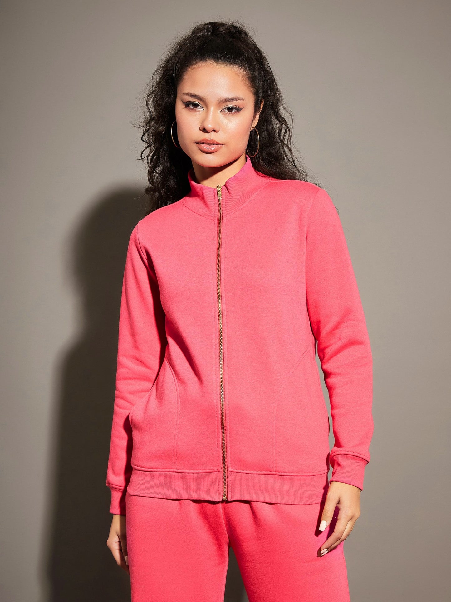 Pink Fleece Zipper Jacket