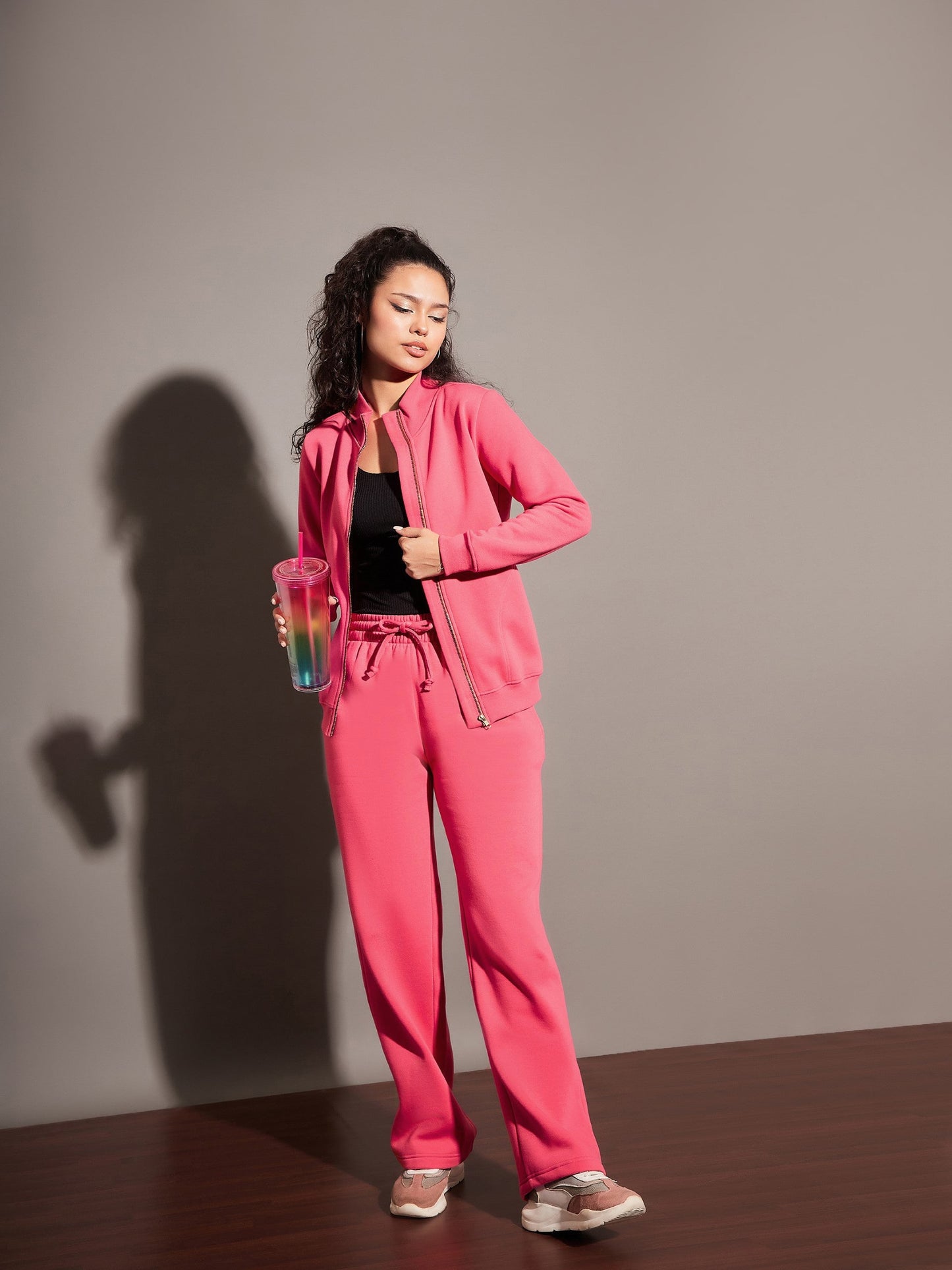 Pink Fleece Zipper Jacket