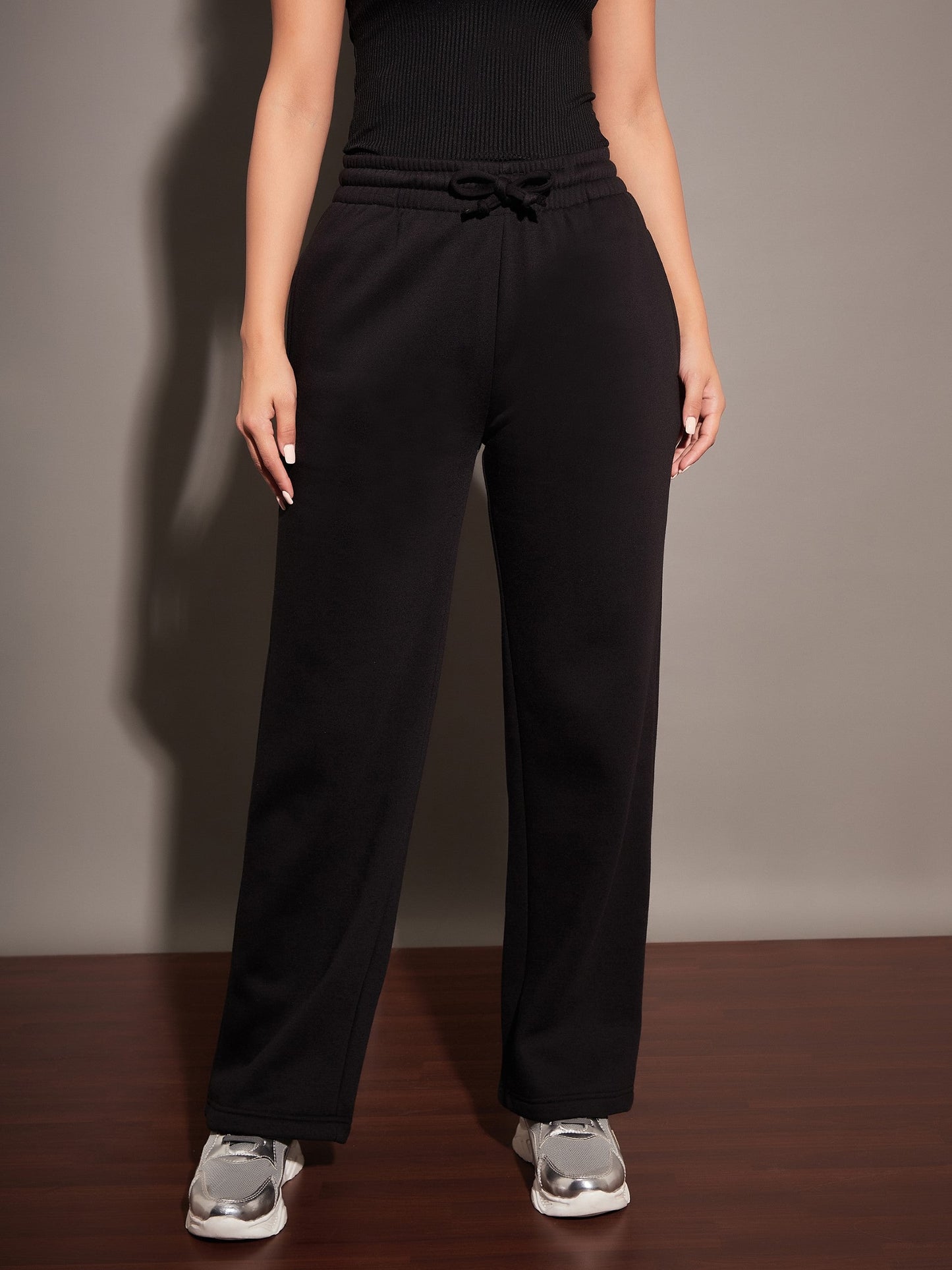 Women Black Fleece Zipper Jacket With Pant