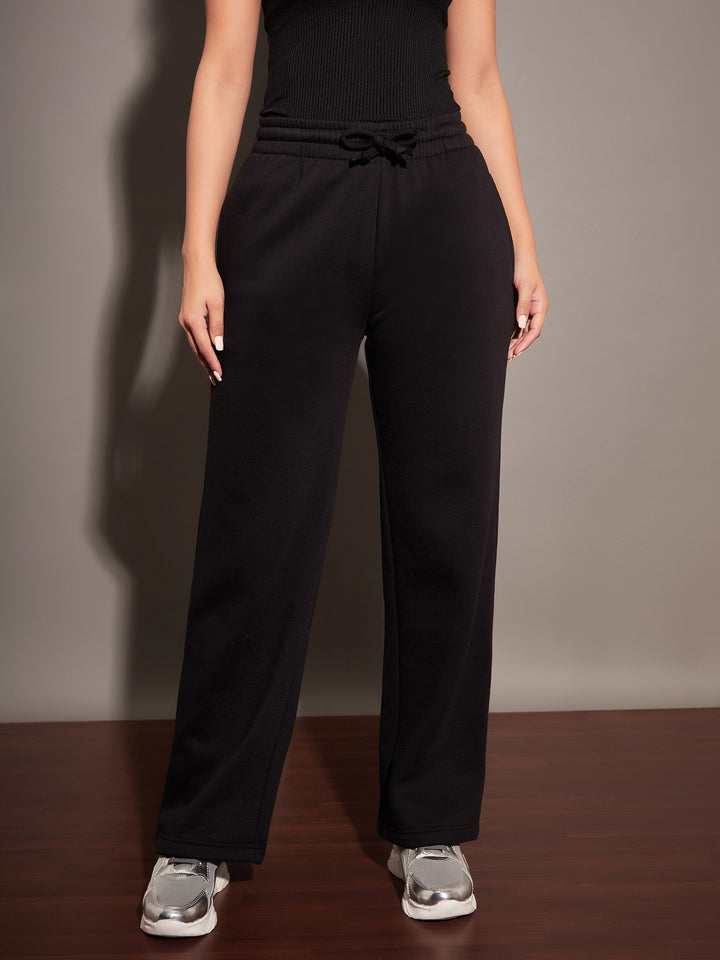 Women Black Fleece Zipper Jacket With Pant