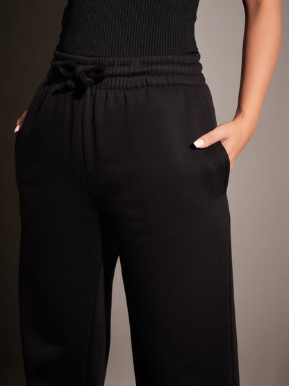 Women Black Fleece Zipper Jacket With Pant