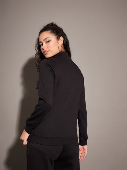Women Black Fleece Zipper Jacket With Pant