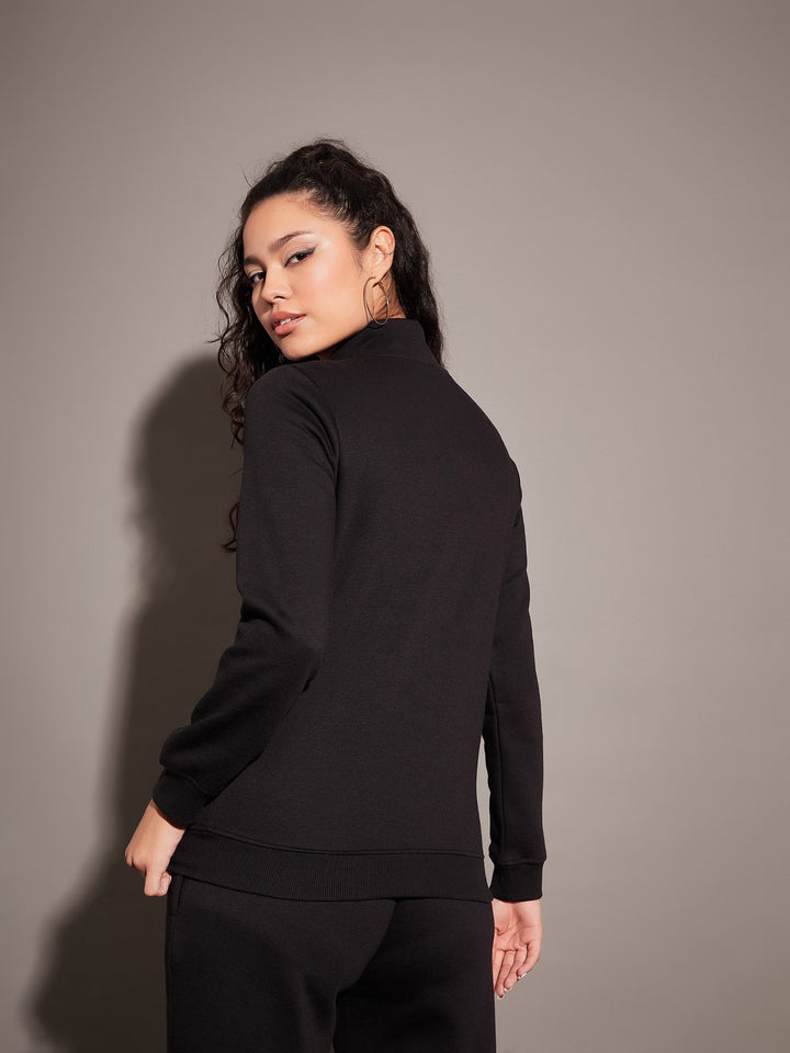 Women Black Fleece Zipper Jacket With Pant