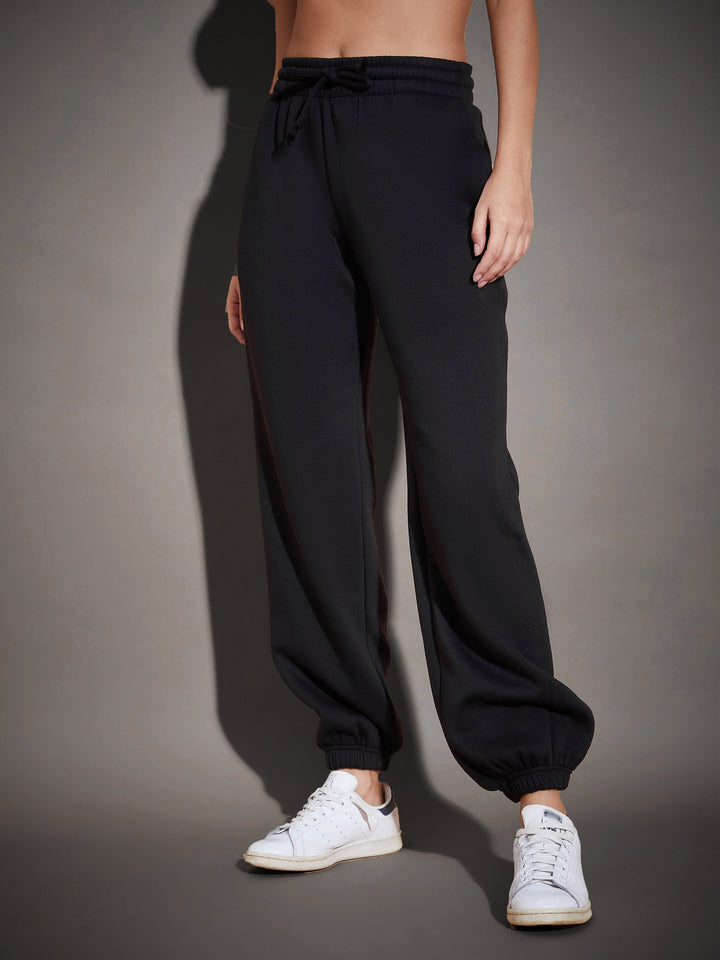 Women Black Fleece Zipper Jacket With Joggers