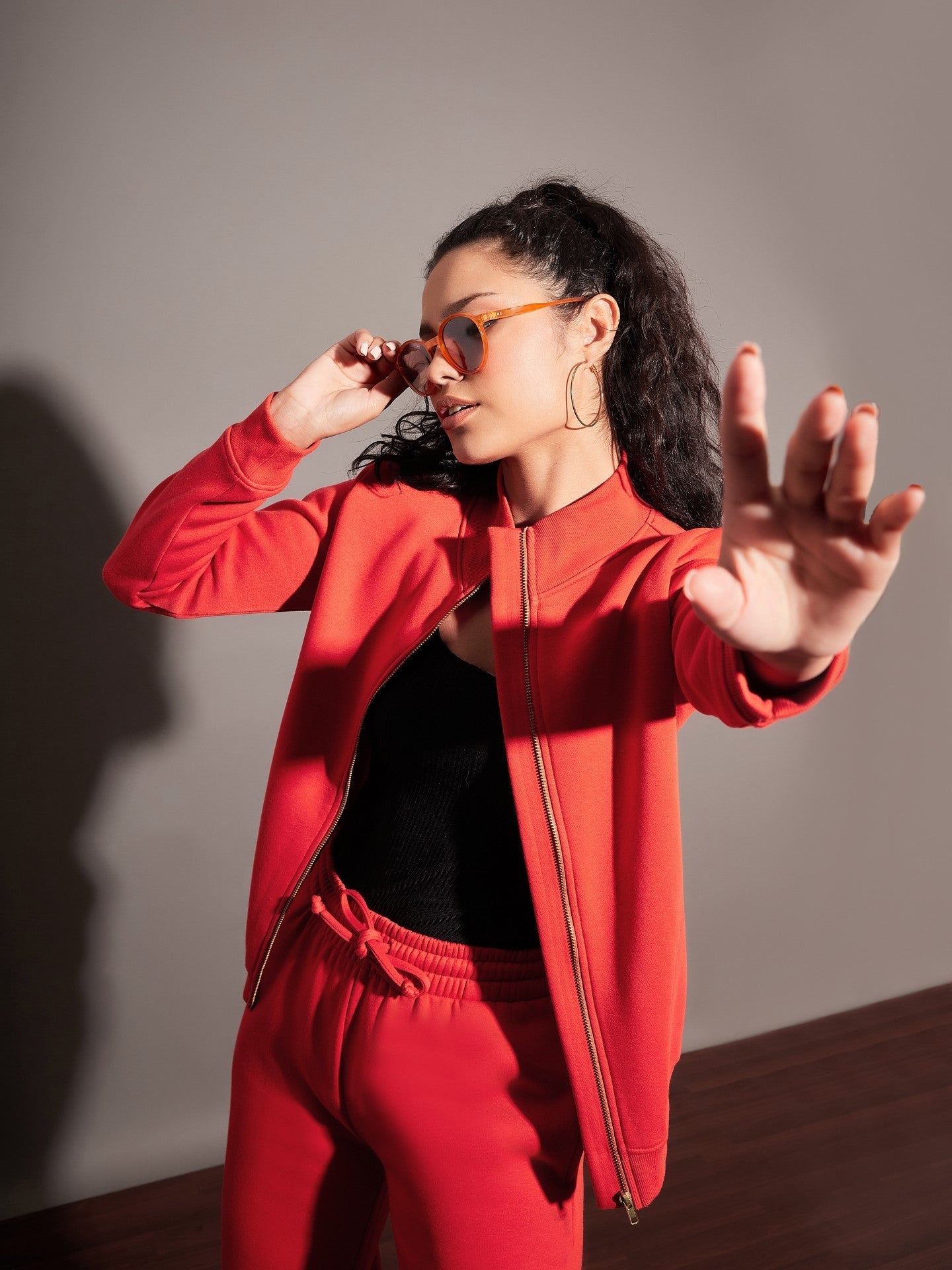 Red Fleece Zipper Jacket