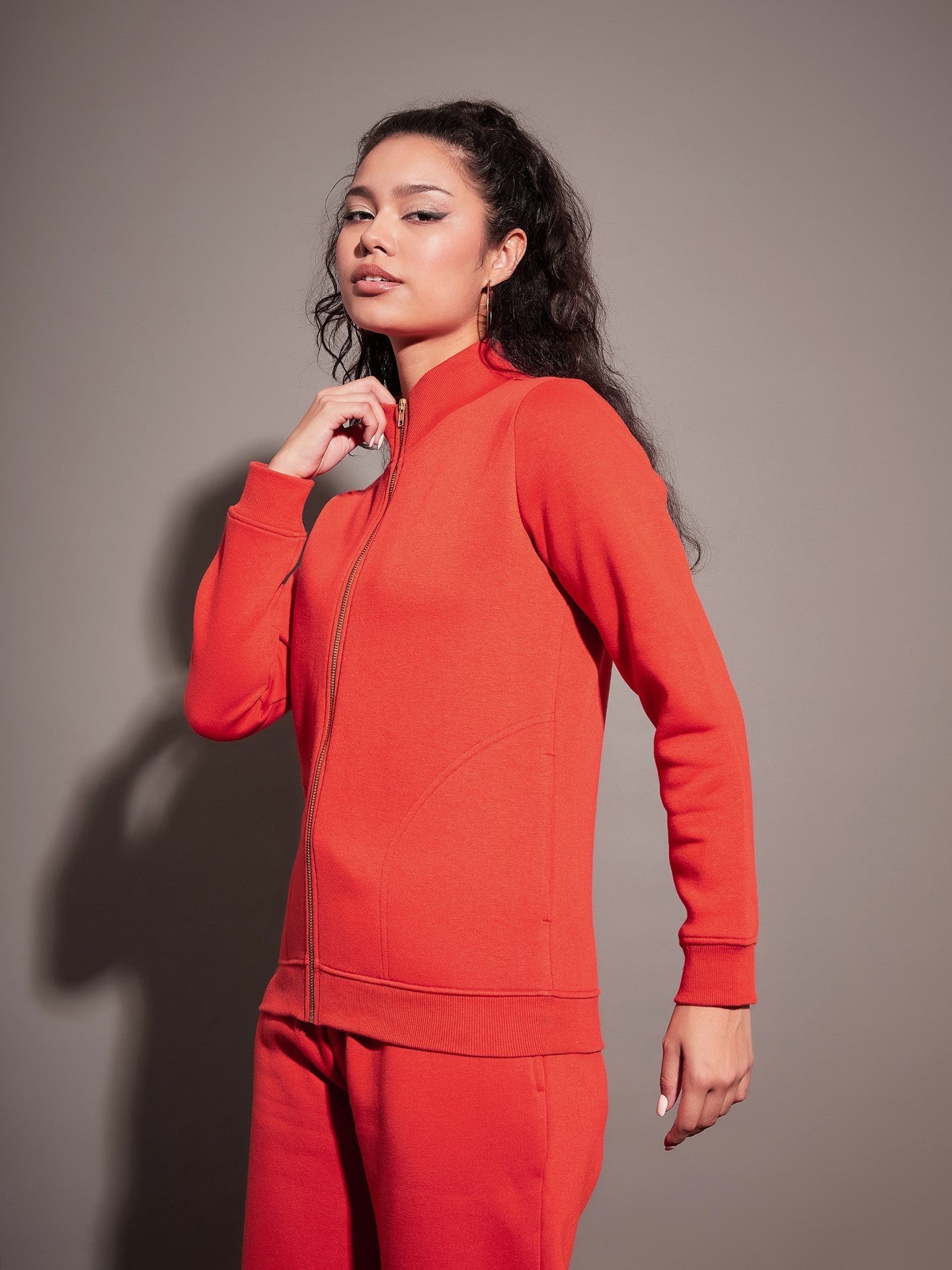 Red Fleece Zipper Jacket