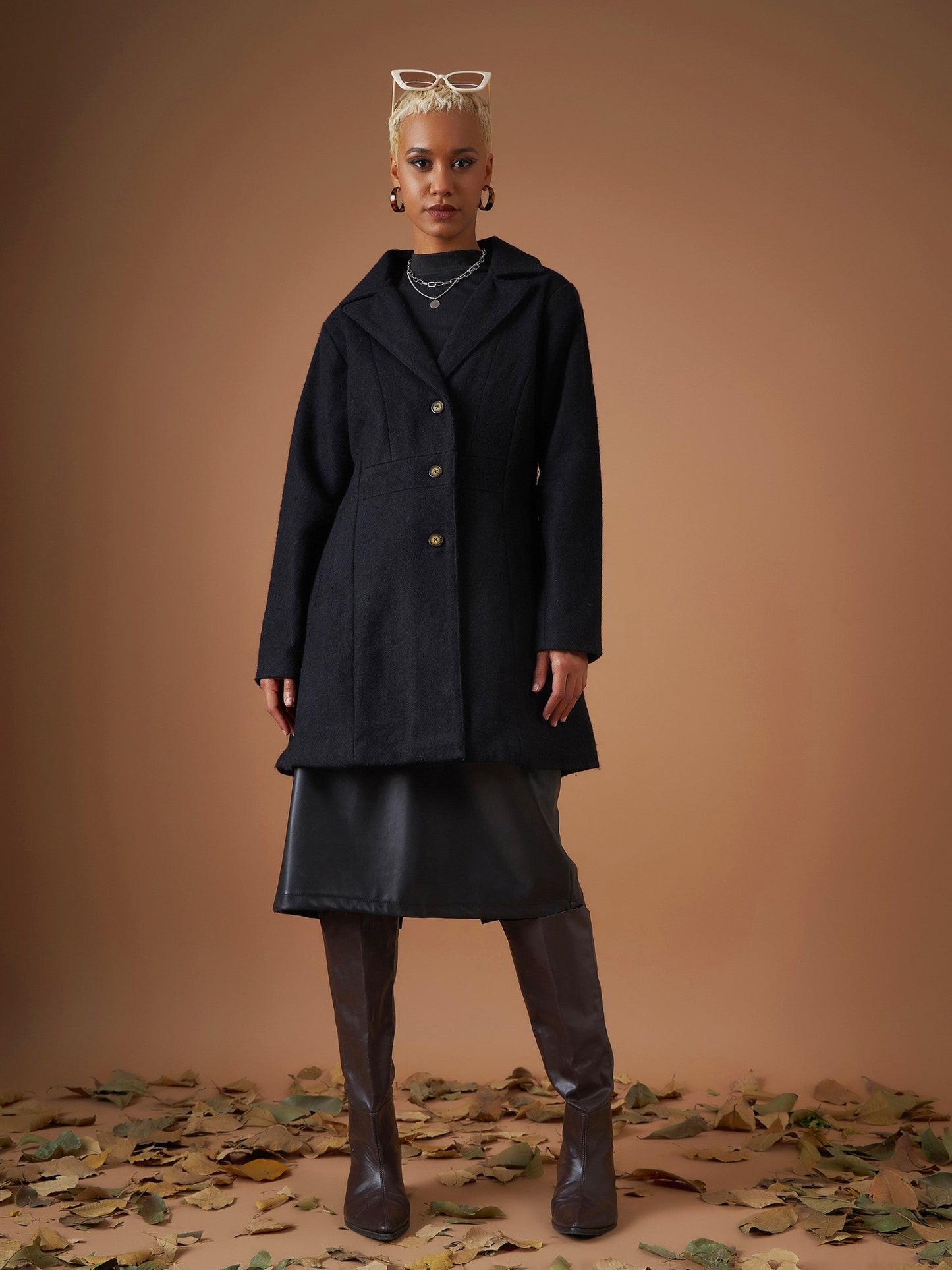 Black Tweed Notch Collar Longline Blazer
