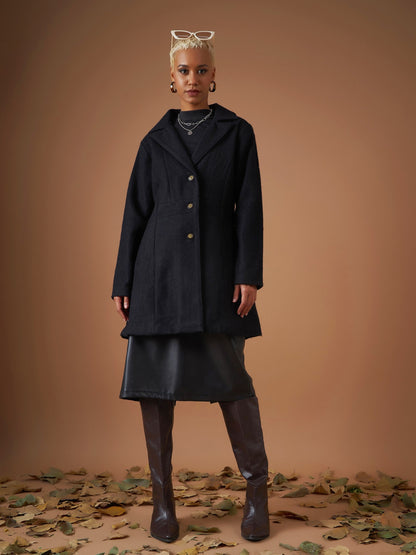 Black Tweed Notch Collar Longline Blazer