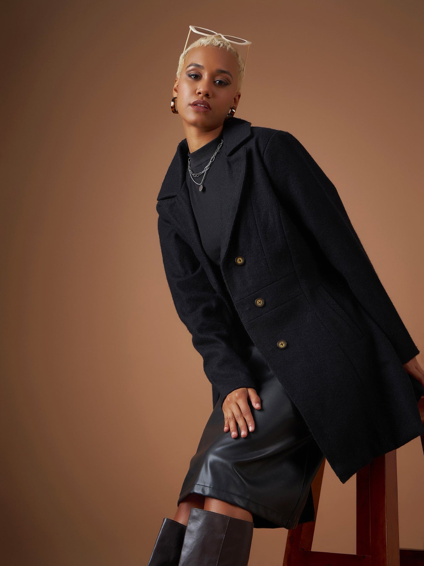 Black Tweed Notch Collar Longline Blazer