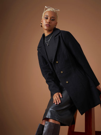 Black Tweed Notch Collar Longline Blazer