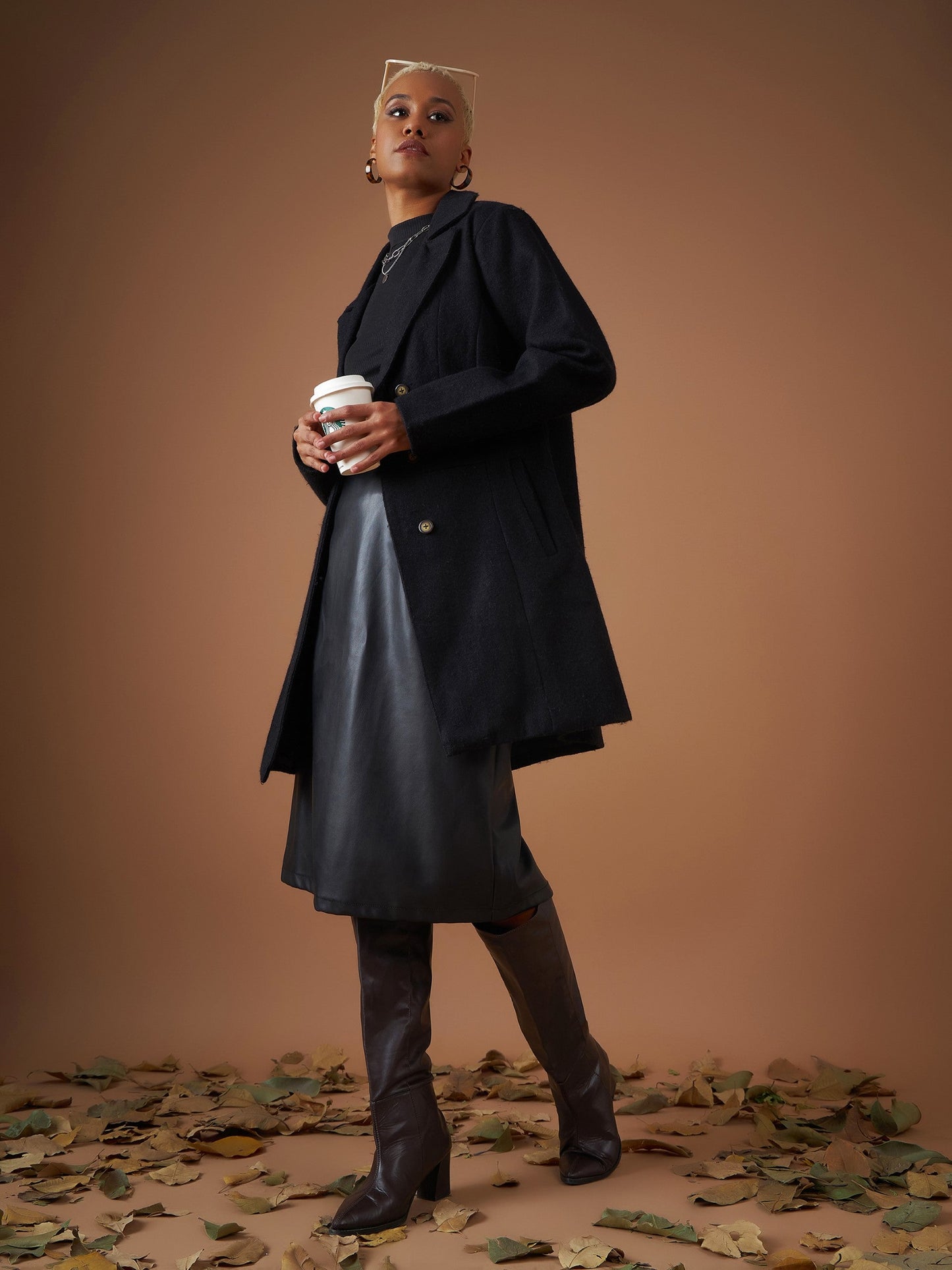 Black Tweed Notch Collar Longline Blazer