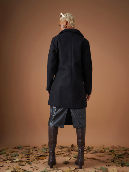 Black Tweed Notch Collar Longline Blazer