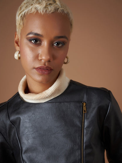 Black PU Biker Jacket