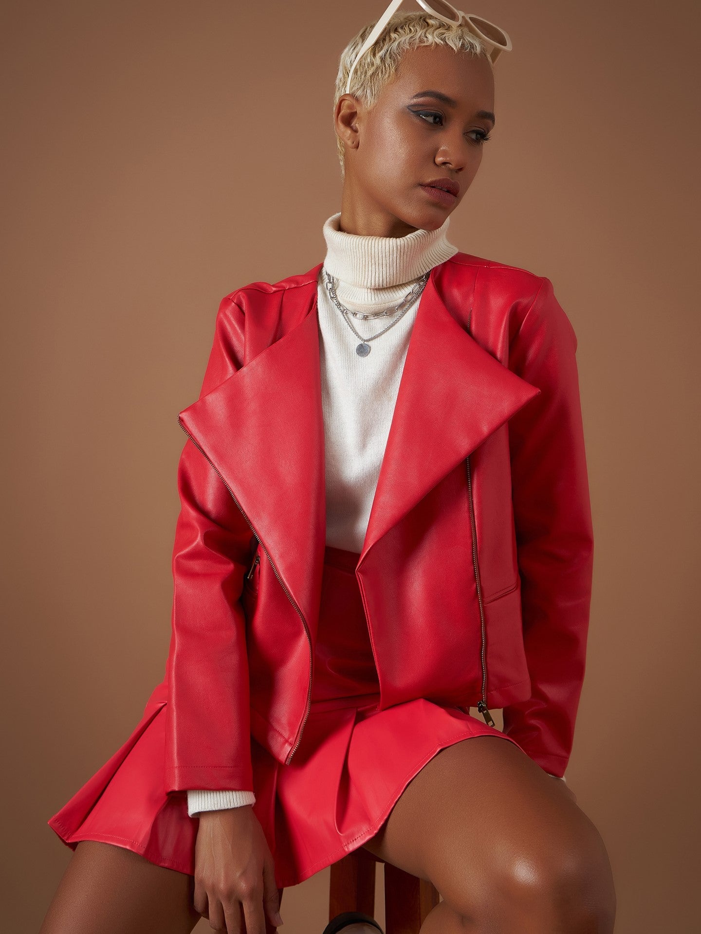 Red PU Biker Jacket