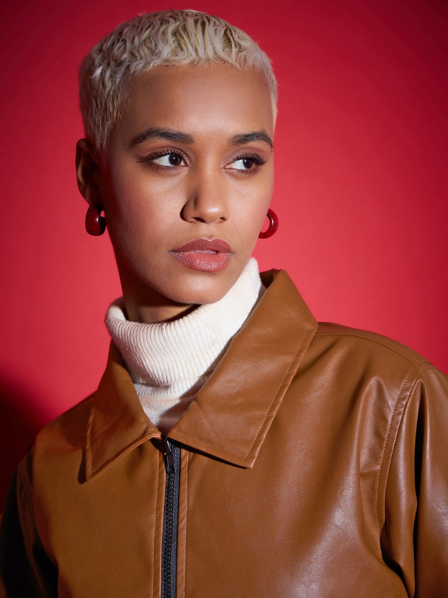 Brown PU Front Pocket Jacket