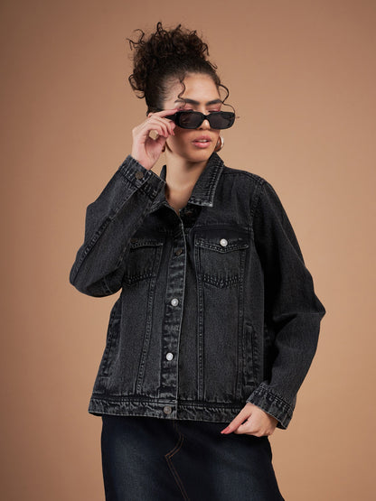 Black Washed Denim Regular Jacket