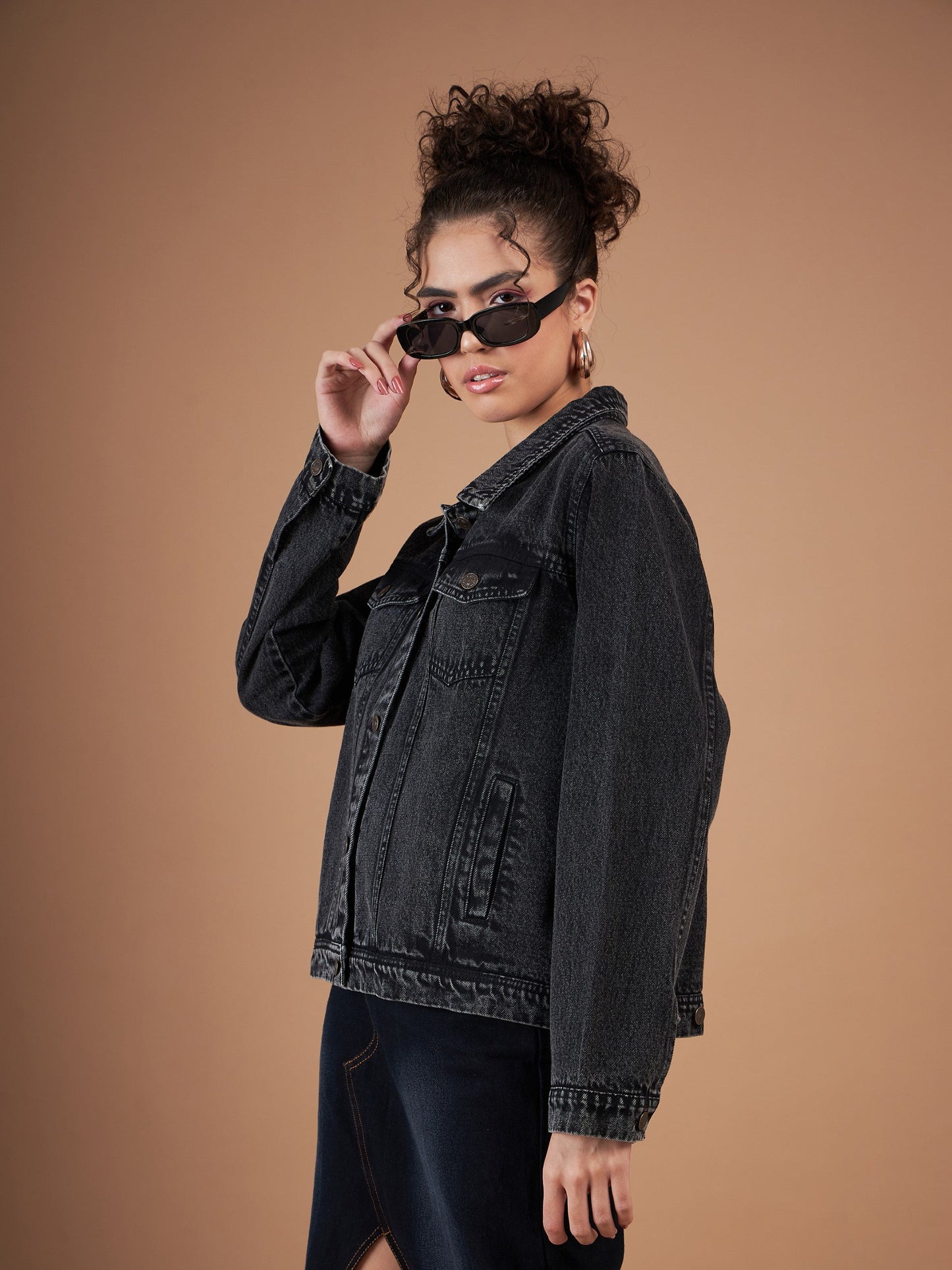 Black Washed Denim Regular Jacket