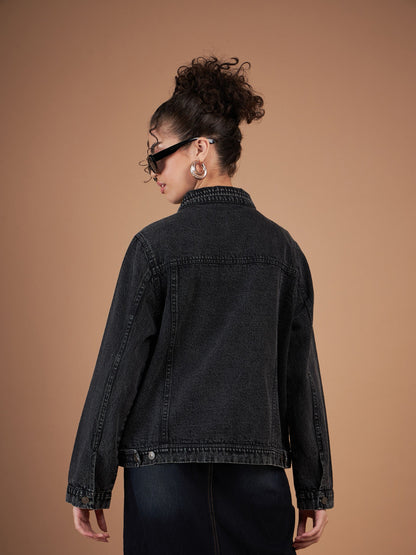 Black Washed Denim Regular Jacket