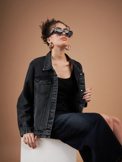 Black Washed Denim Regular Jacket