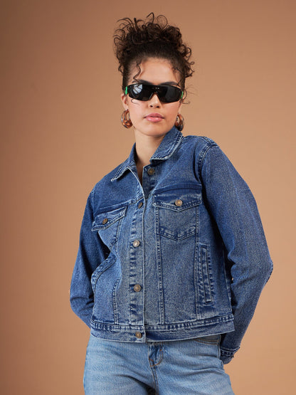 Navy Washed Denim Regular Jacket