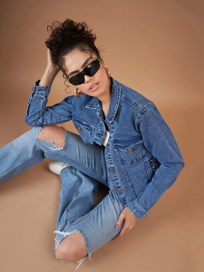 Navy Washed Denim Regular Jacket