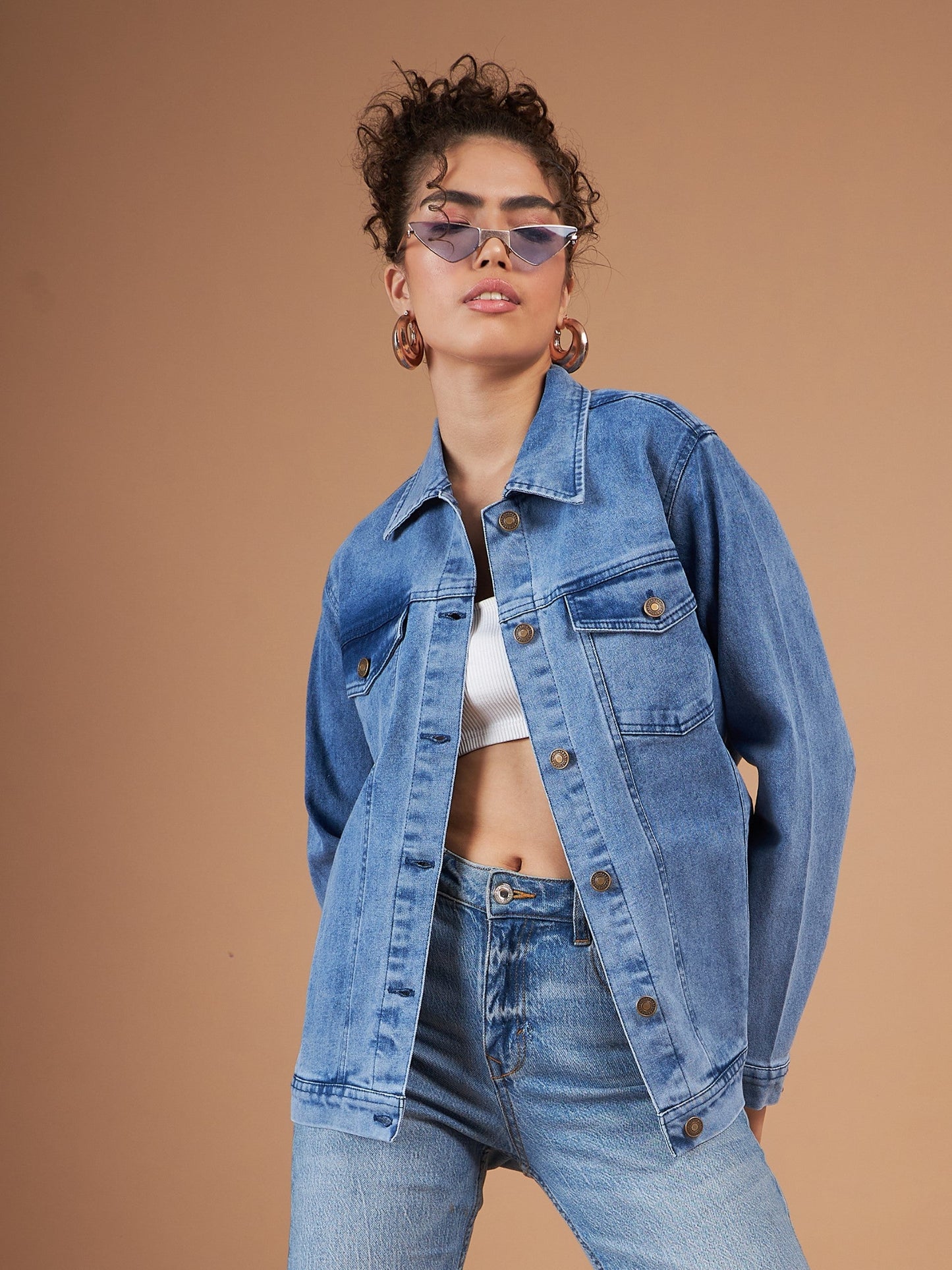 Ice Blue Washed Denim Oversized Jacket
