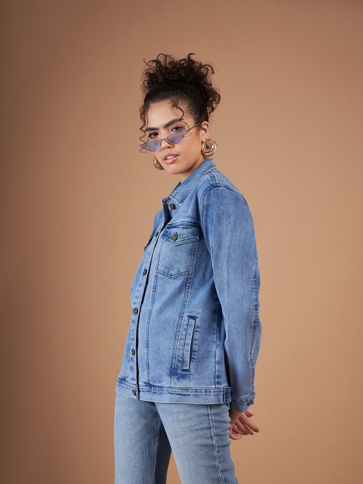 Ice Blue Washed Denim Oversized Jacket
