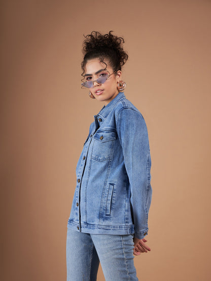 Ice Blue Washed Denim Oversized Jacket
