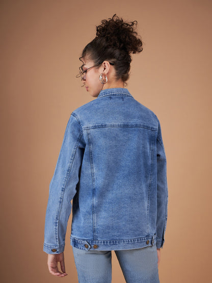 Ice Blue Washed Denim Oversized Jacket