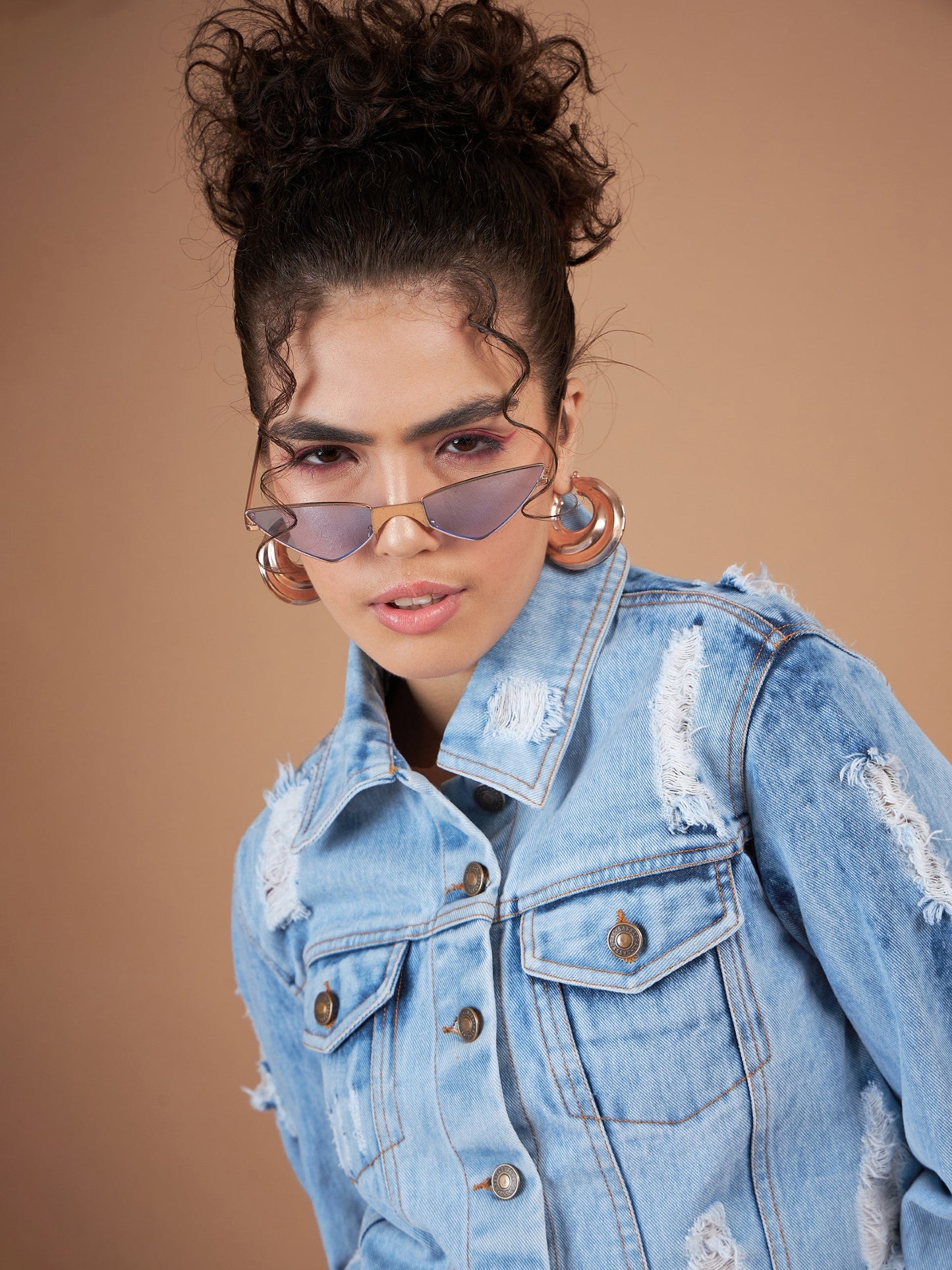 Ice Blue Distressed Denim Crop Jacket