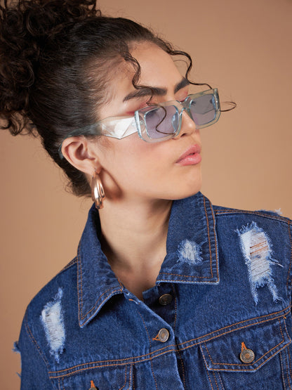 Navy Distressed Denim Crop Jacket