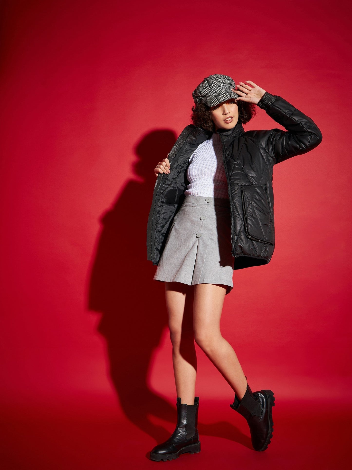 Black High Neck Diamond Quilt Puffer Jacket