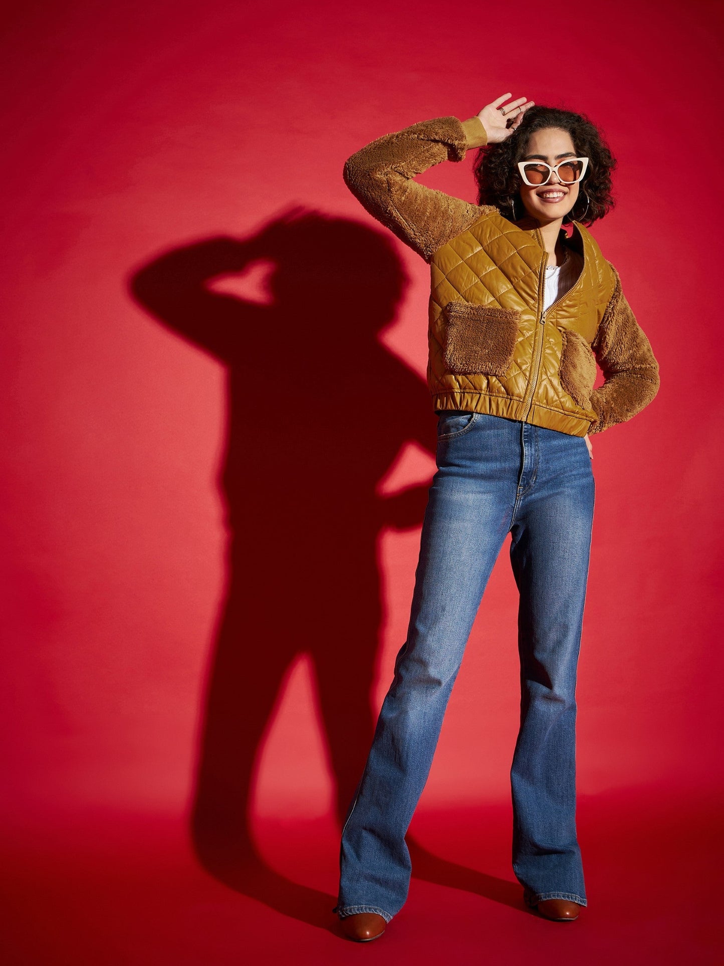 Mustard Faux Fur Detail Bomber Jacket