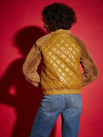 Mustard Faux Fur Detail Bomber Jacket